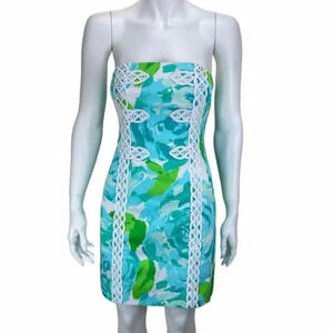 Lilly Pulitzer Tansy First Impressions Dress Mini Strapless Poolside Blue New 2